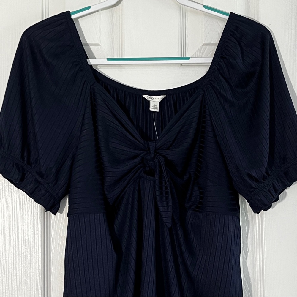 CATO Navy Stretch Fitted Top